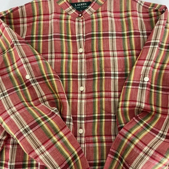 Lauren Ralph Lauren Shirt Womens Small 100% Linen Plaid Button Up Oversized - Picture 5 of 9